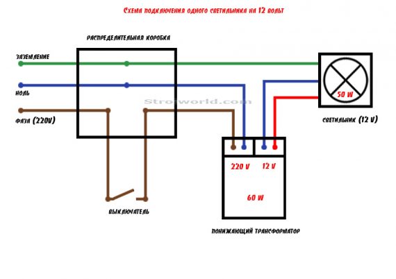 Схема подключения точечного светильника на 12 вольт